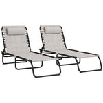 2 Pcs Beach Chaise Lounge 4 Adjustable Positions | Set of 2 | Cream