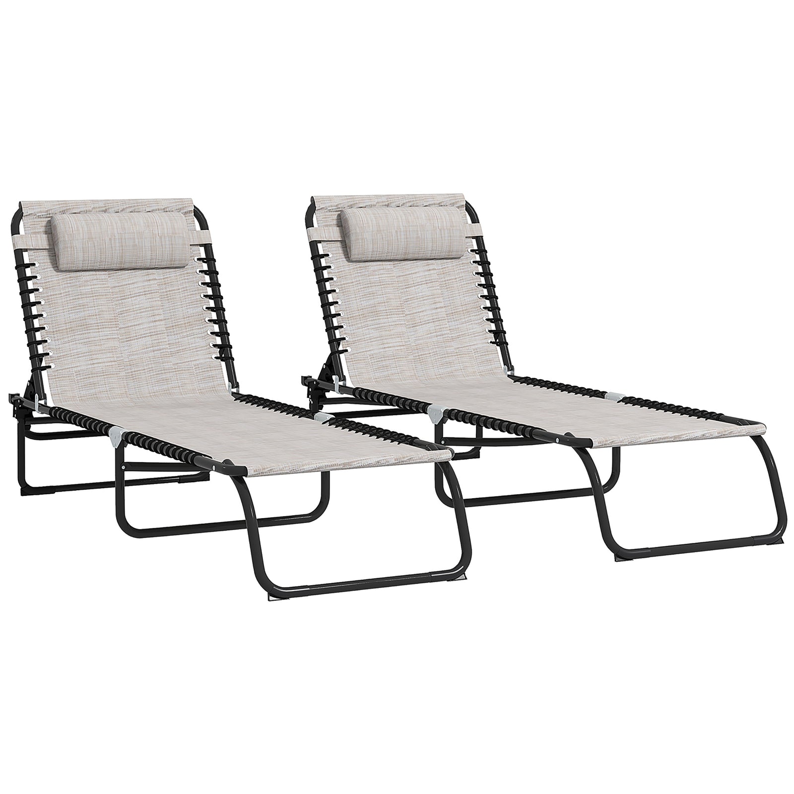 2 Pcs Beach Chaise Lounge 4 Adjustable Positions | Set of 2 | Cream