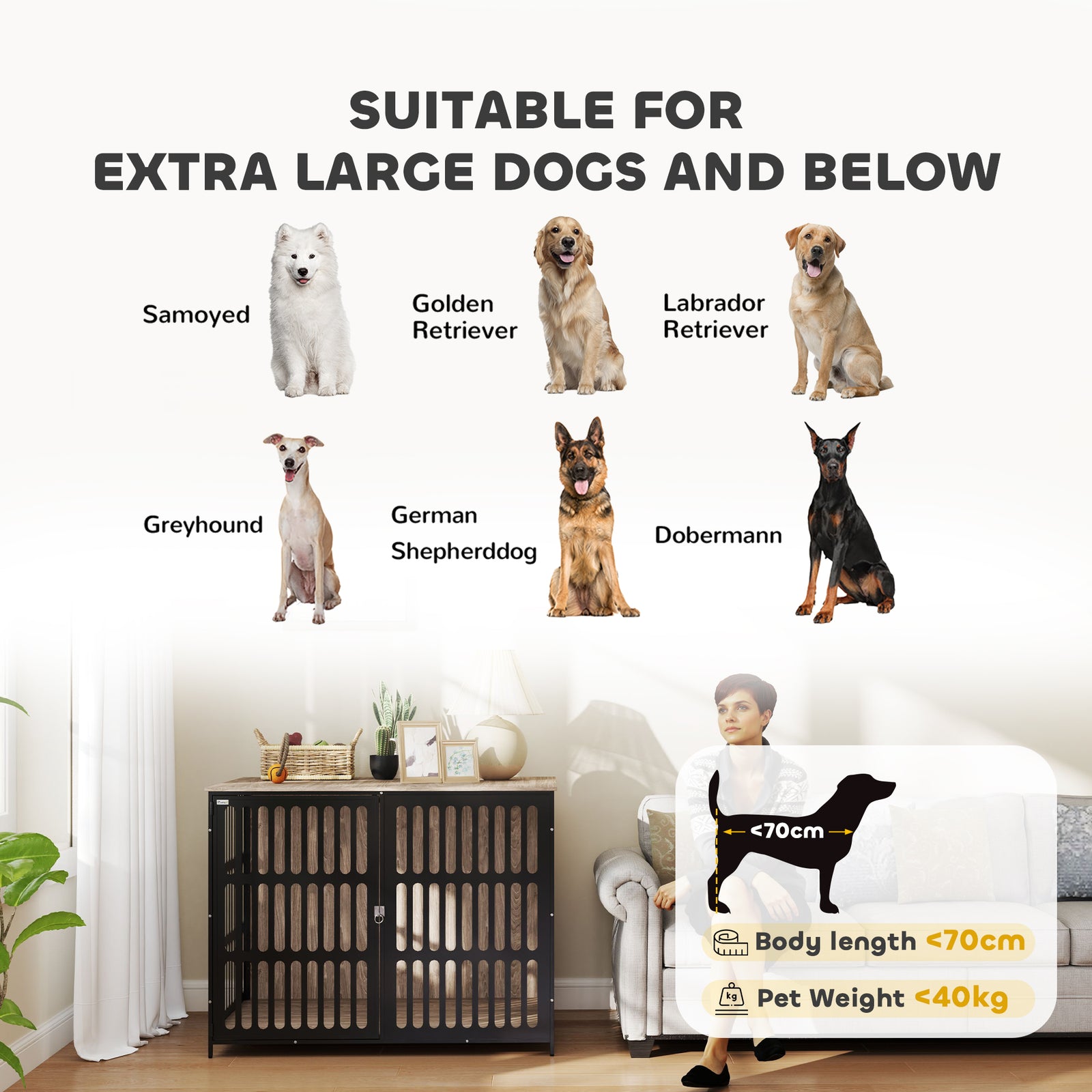 Dog Crate Furniture, 100cm Dog Cage With Anti-chew Resistant Mesh | XL | Brown
