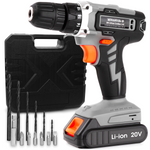 20v Cordless Drill & Drill Bit Set 20v 1 Hr Fast Charge Battery & Charger Included | 13 Piece Kit – 1x Battery + Charger + Carry Case | Grey