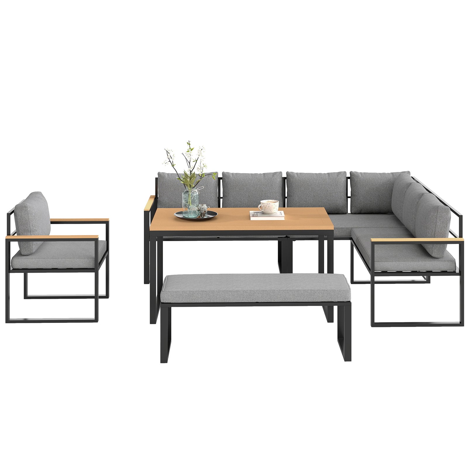 9-seater L-shaped Garden Sofa Set | Natural