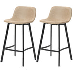 Bar Stools Set Of 2, Bar Chairs With Back And Steel Legs | Brown