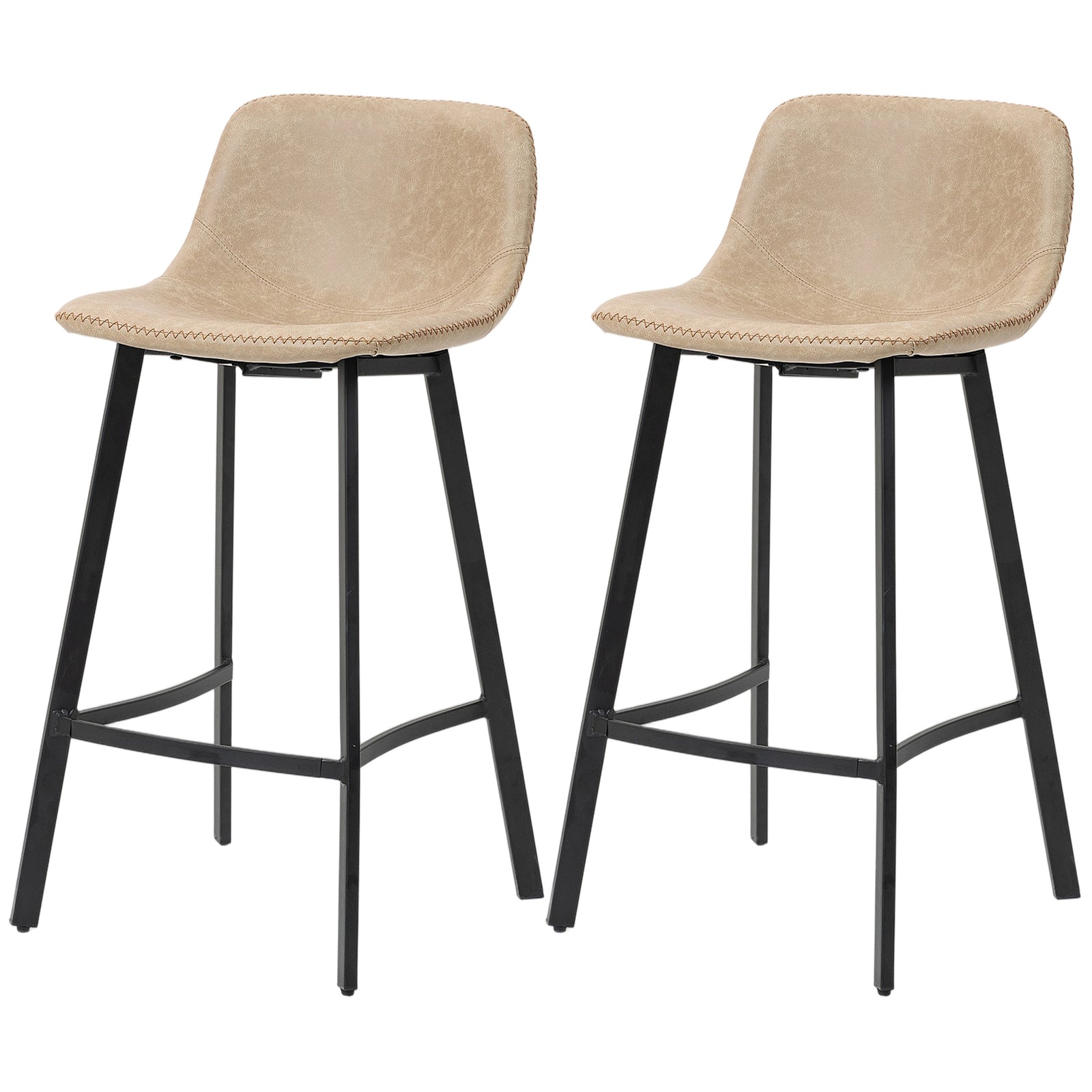 Bar Stools Set Of 2, Bar Chairs With Back And Steel Legs | Brown