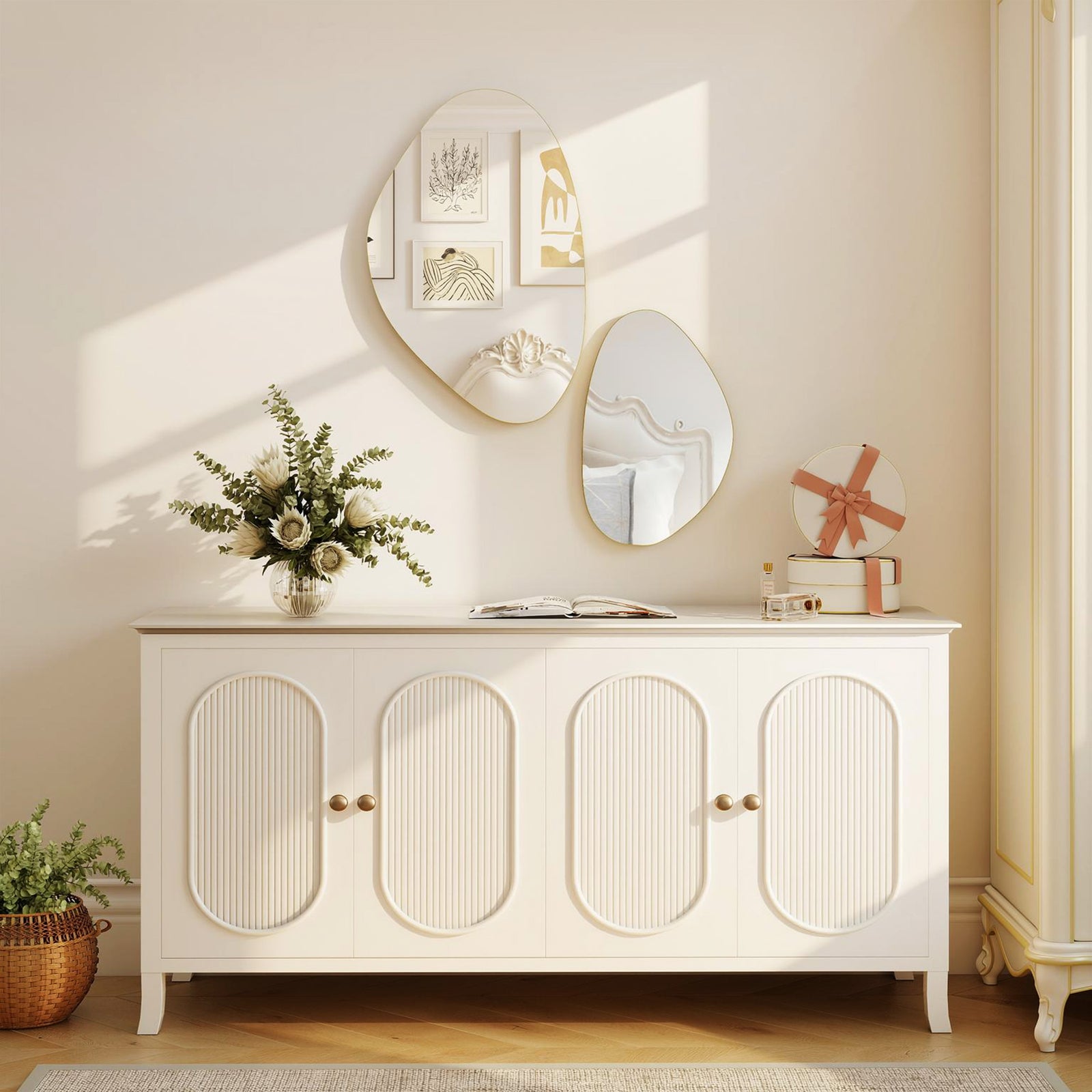 Pebble-shaped Decorative Mirror, Set Of 2 Wall Mirror | Gold