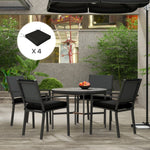 Set Of 4 Outdoor Seat Cushion With Ties, For Patio Furniture | Black