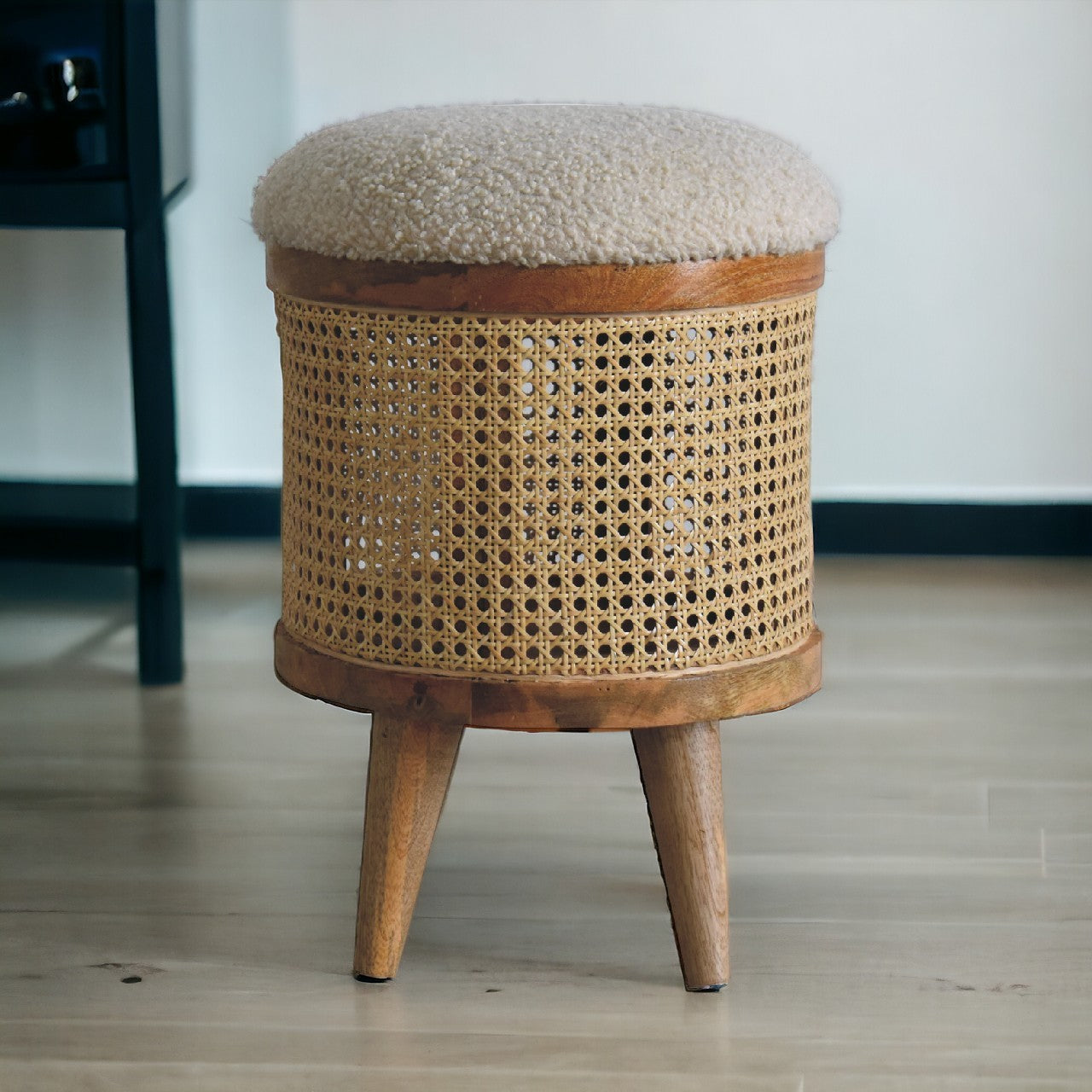 Solid Mango Wood Cream Boucle Larissa Footstool