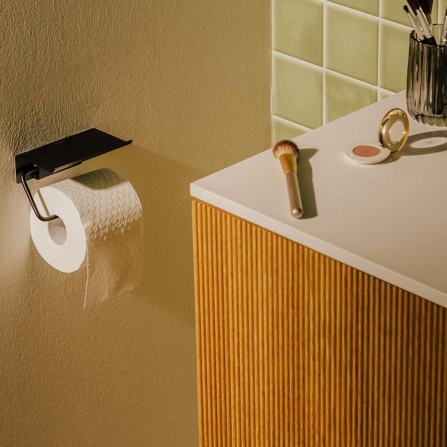 Toilet Roll Holder With Lid, Screw-in Or Self-adhesive, Matt Black, Next