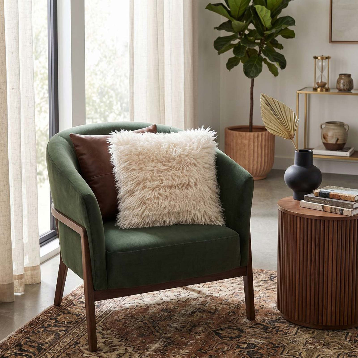 Faux Mongolian Fur Cushion, 40 X 40cm | 40cm x 40cm | Cream