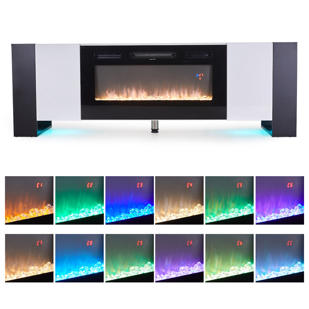 36-inch Recessed Electric Fireplace Tv Stand With Remote Control, 12 Flame Colors & 5 Brightness Levels | White
