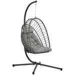 Pe Rattan Patio Hanging Egg Chair With Metal Stand, Headrest
