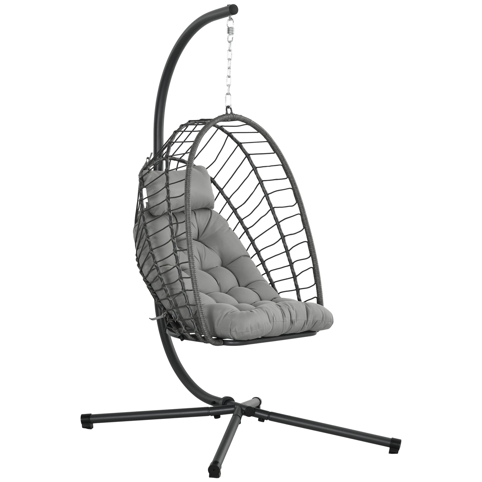 Pe Rattan Patio Hanging Egg Chair With Metal Stand, Headrest