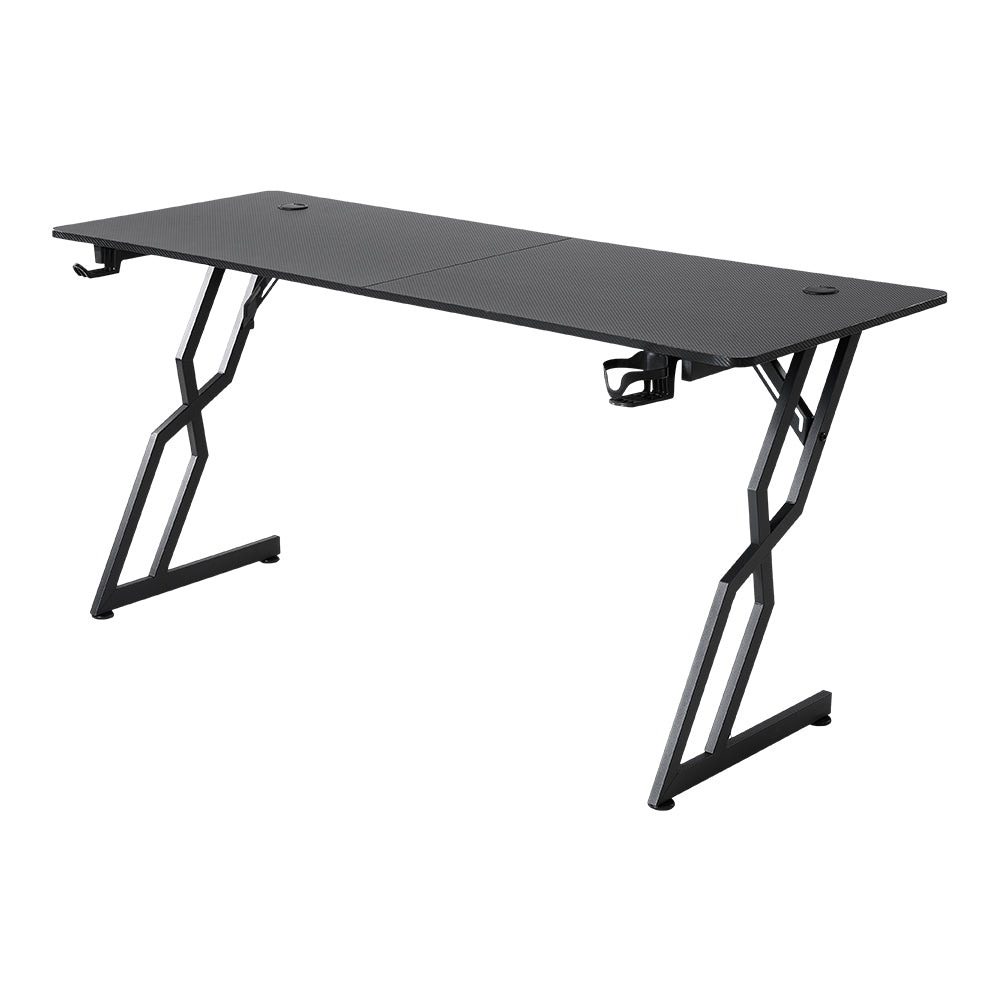 120cm/140cm W Gaming Desk With Mouse Pad, Cup Holder & Headphone Hook Sturdy Computer Table | Small | Black