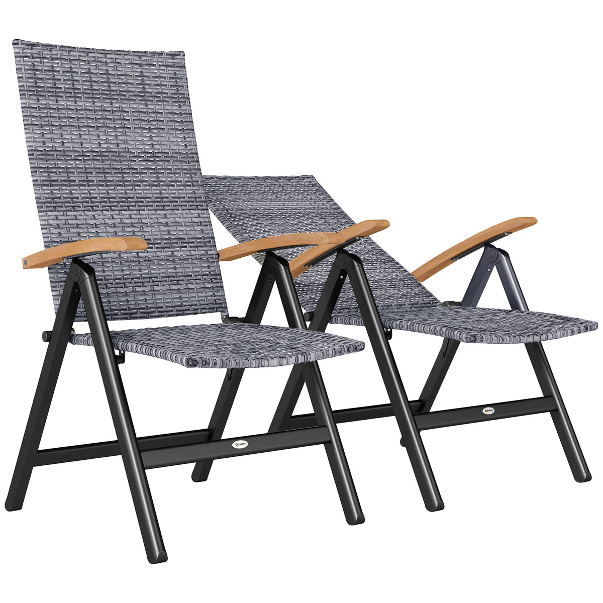 Outdoor Folding Rattan Chair, Dining Chair | Set of 2 | Light Grey