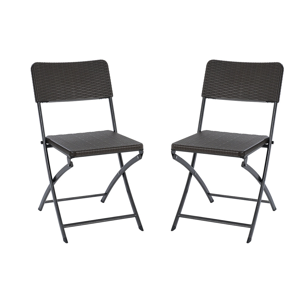 Set Of 2 Outdoor Rattan Plastic Folding Chairs Black/brown | One Size | Black