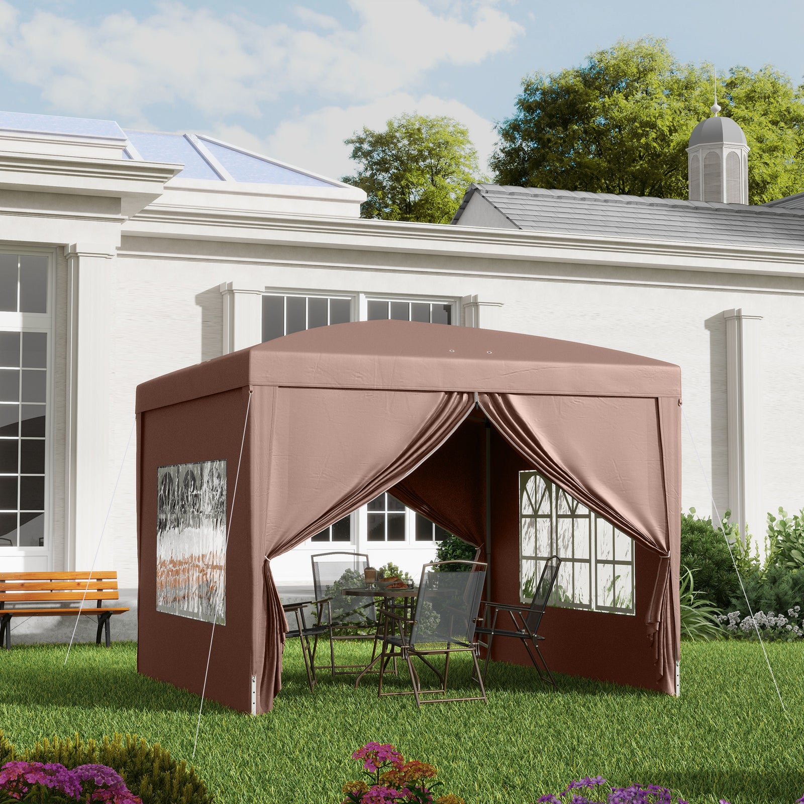 3mx3m Pop Up Gazebo Party Tent Canopy Marquee W/ Storage Bag | Coffee
