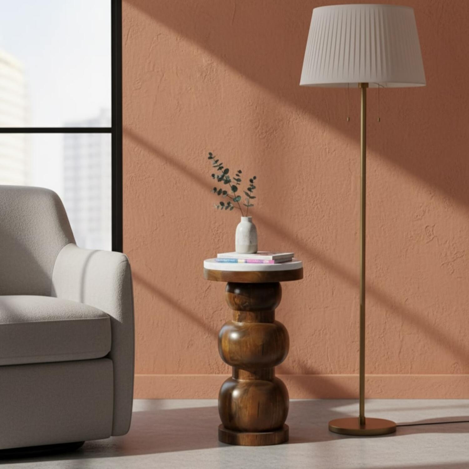 Marble Top Bulla Side Table, White and Brown | 8 | Brown
