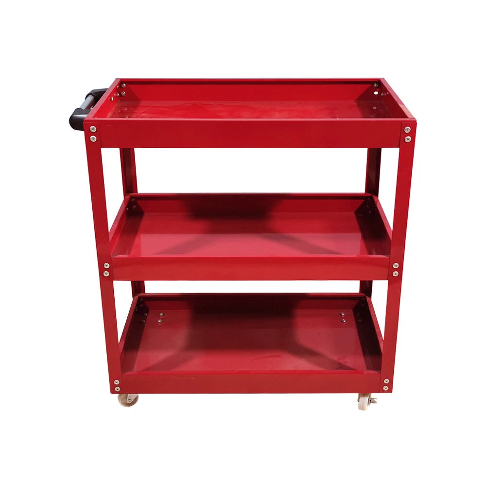 Tool Storage Heavy Duty Durable Garage Trolley Workshop 3 Tier Wheel Cart Shelf | Red