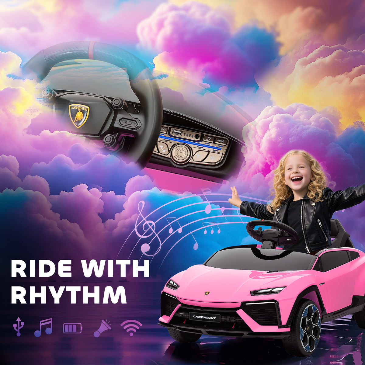 Licensed Lamborghini Electric Ride On Car With Suspension | Pink