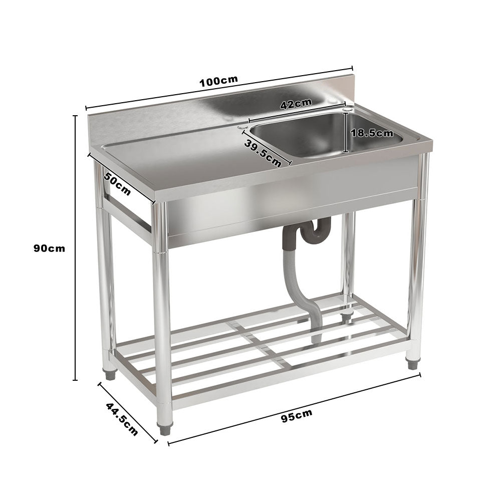100cm W X 50cm D X 90cm H Stainless Steel One Compartment Commercial Sink With Left Drainboard