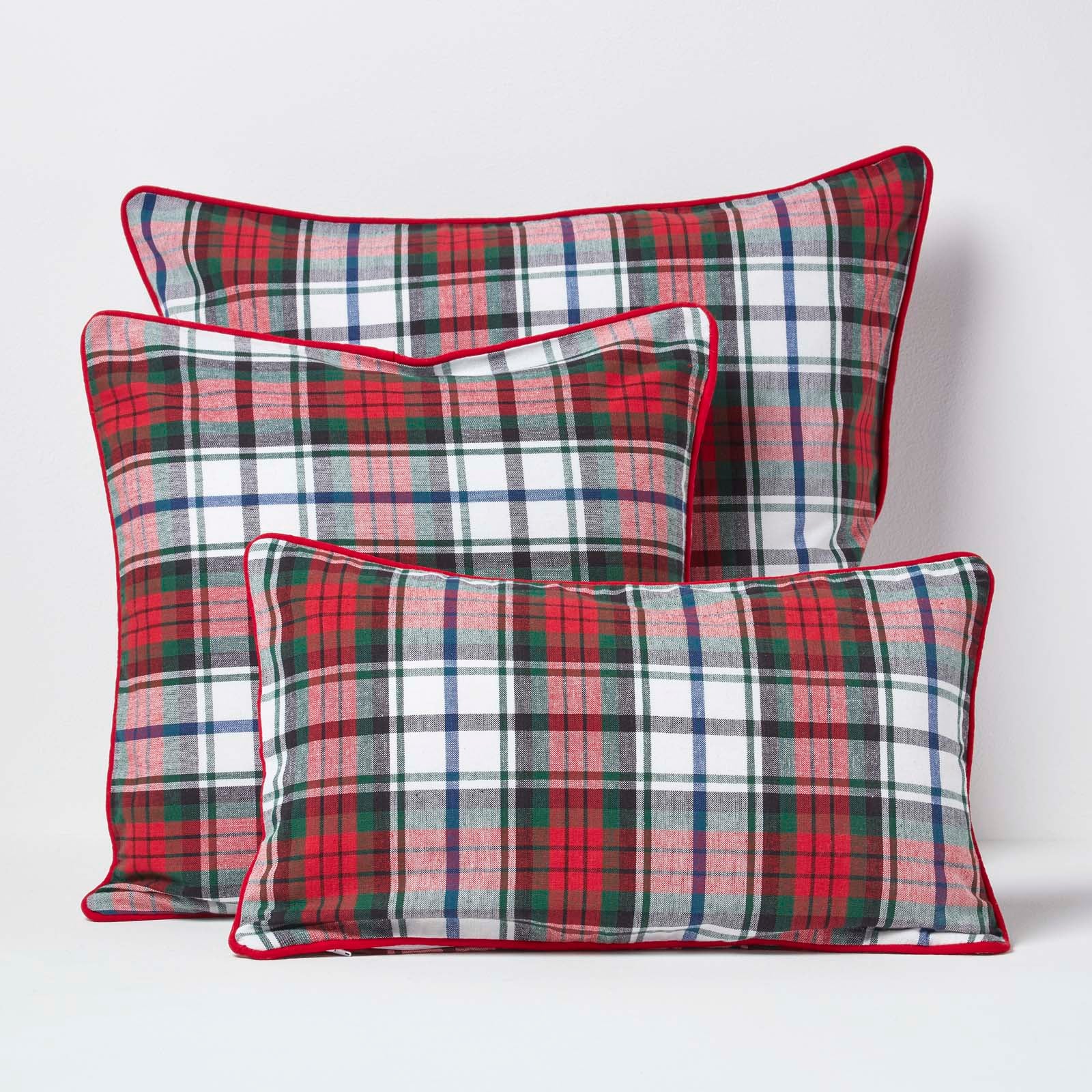 Tartan Check Cotton Cushion Cover | 30cm x 50cm | Red & White