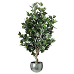 Artificial 100cm Premium Artificial Ficus Twist Tree Silver Planter