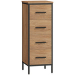 HOMCOM Narrow Bathroom Storage Cabinet With 4 Drawers For Small Spaces, Oak