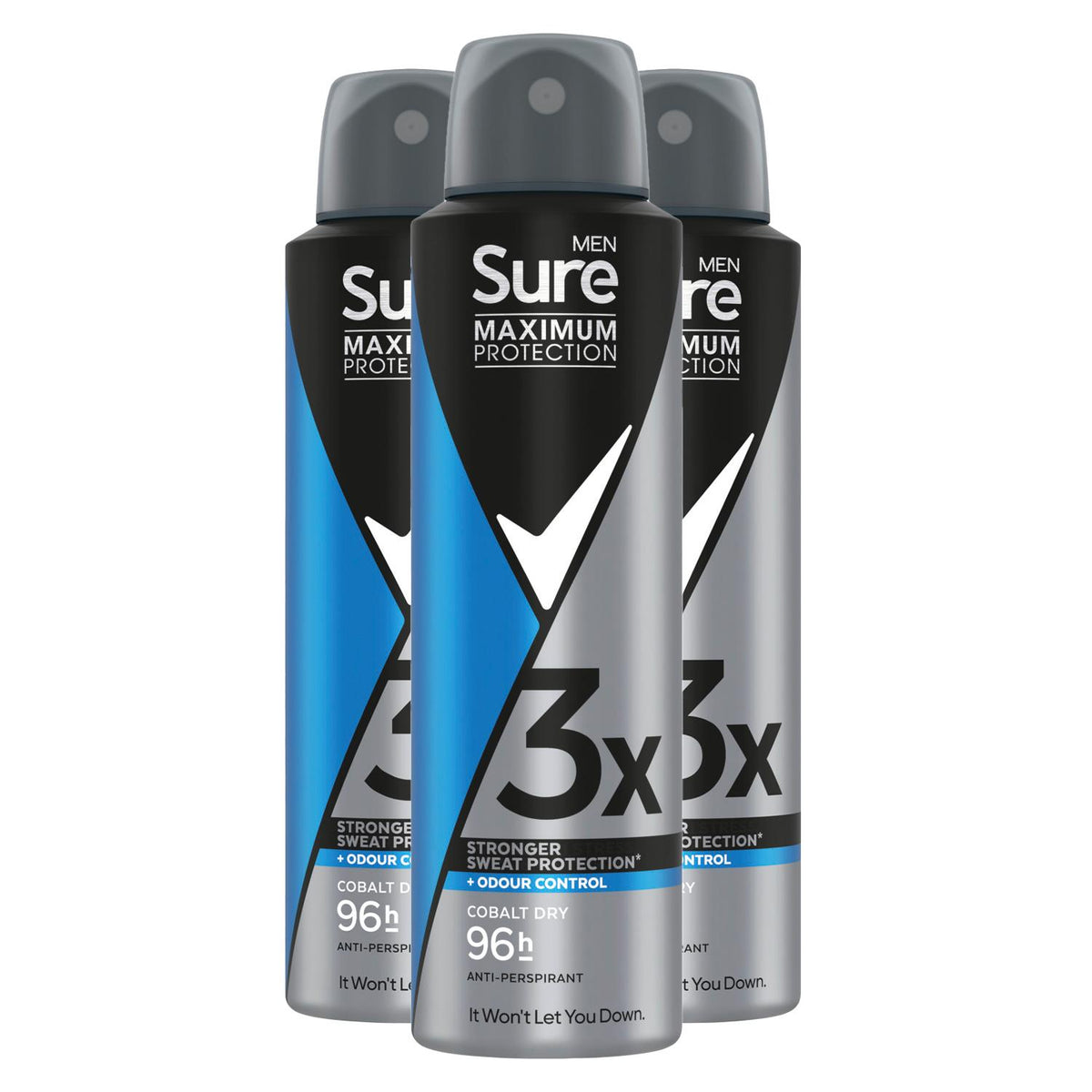 Men Anti-perspirant Deodorant Cobalt Dry 96h Maximum Protection 150ml, 3 Pk | Set of 3