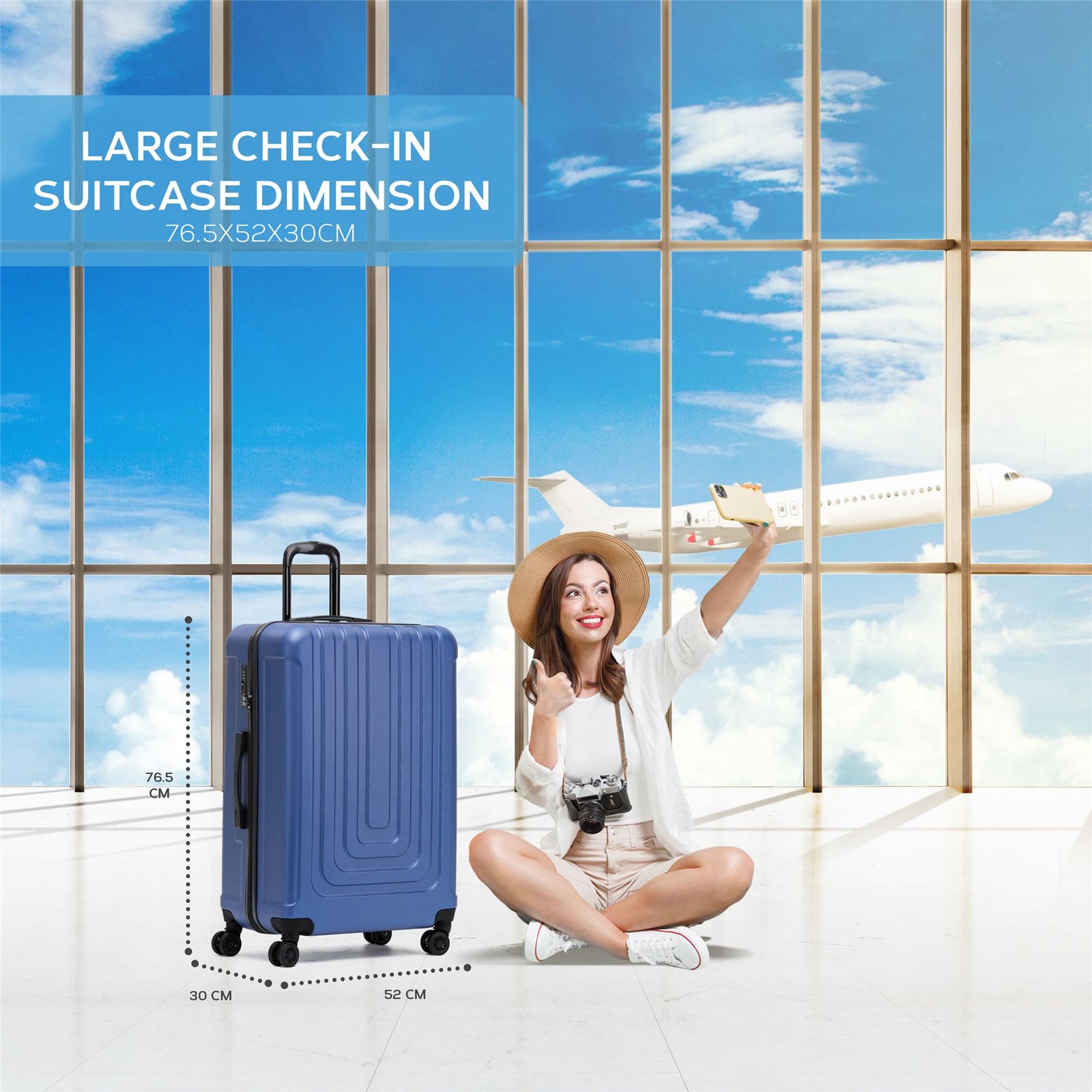 Large 30" Hard Shell Check In Suitcase 8 Spinner Wheels Hold Luggage | Large | Navy Blue