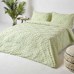 Diamond Cotton Tufted Duvet Cover Set | Super King | Sage Green