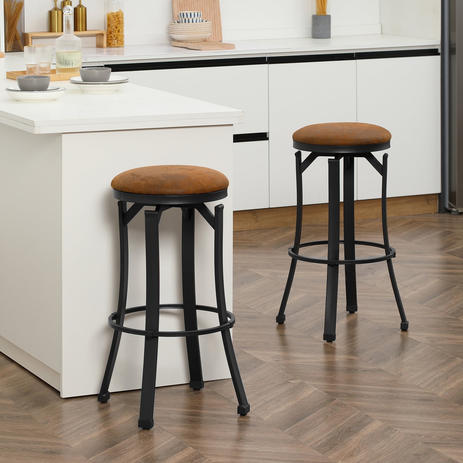 Microfiber Cloth Bar Stools With Steel Legs Set Of 2