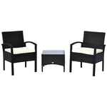 3pc Garden Rattan Bistro Set Dining Table 2 Seater Chair | Black