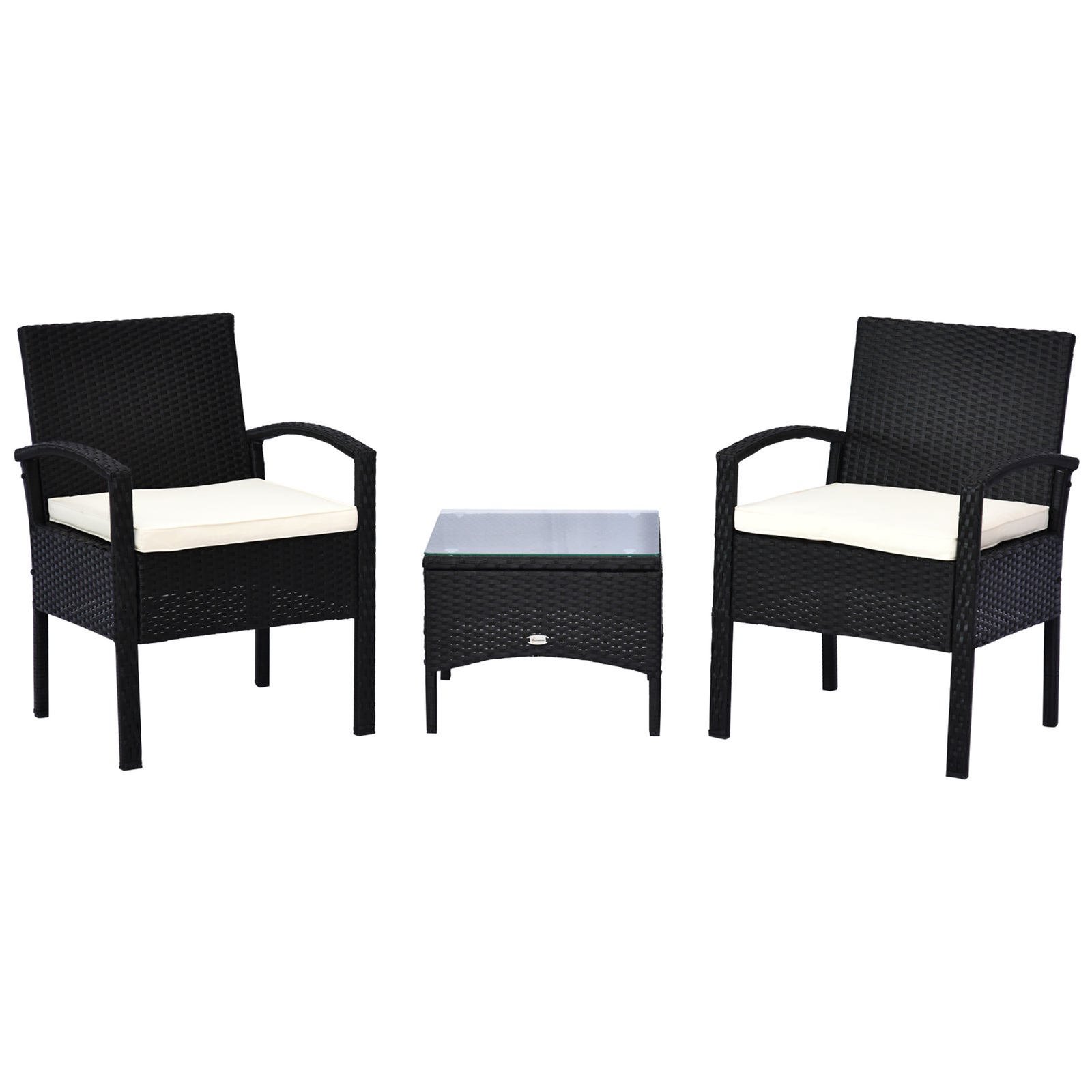 3pc Garden Rattan Bistro Set Dining Table 2 Seater Chair | Black