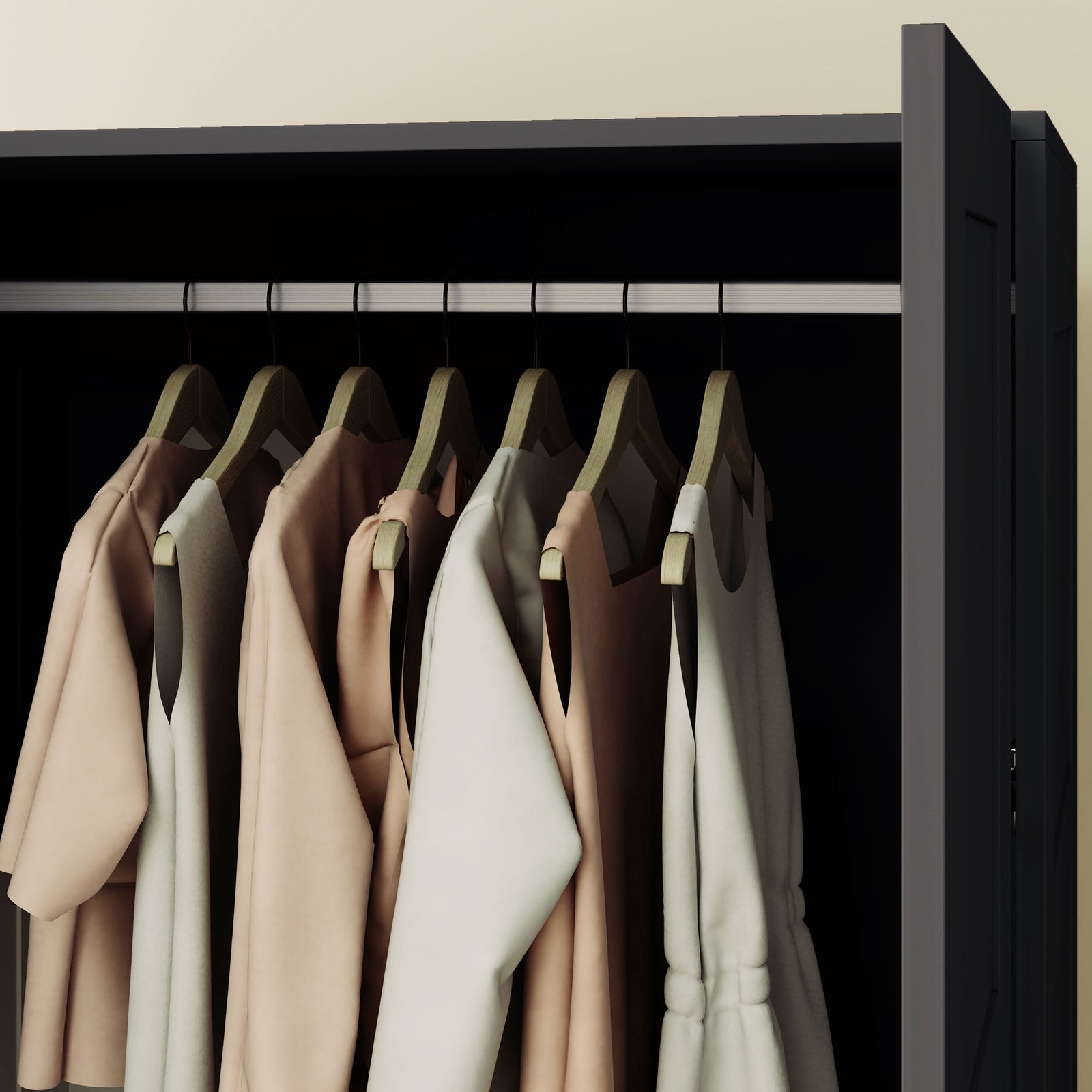 Wardrobe For Bedroom, Double Wardrobe With Hanging Rail | One Size | Black