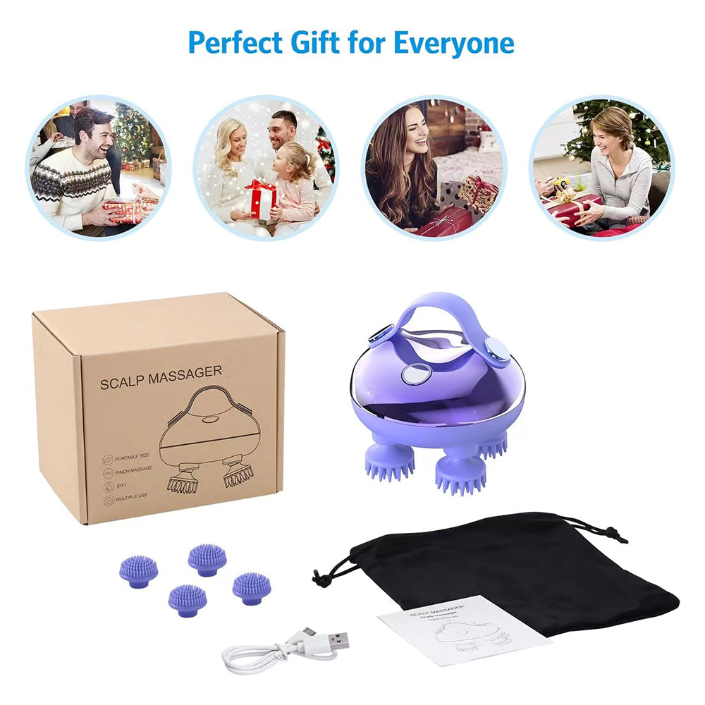 Electric Scalp Massager With 8 Interchangeable Heads, Ipx7 Waterproof, Type-c Rechargeable | Purple