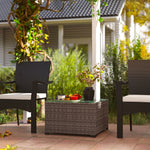 Outdoor Coffee Table W/ Glass Top, Rattan Side Table | Black