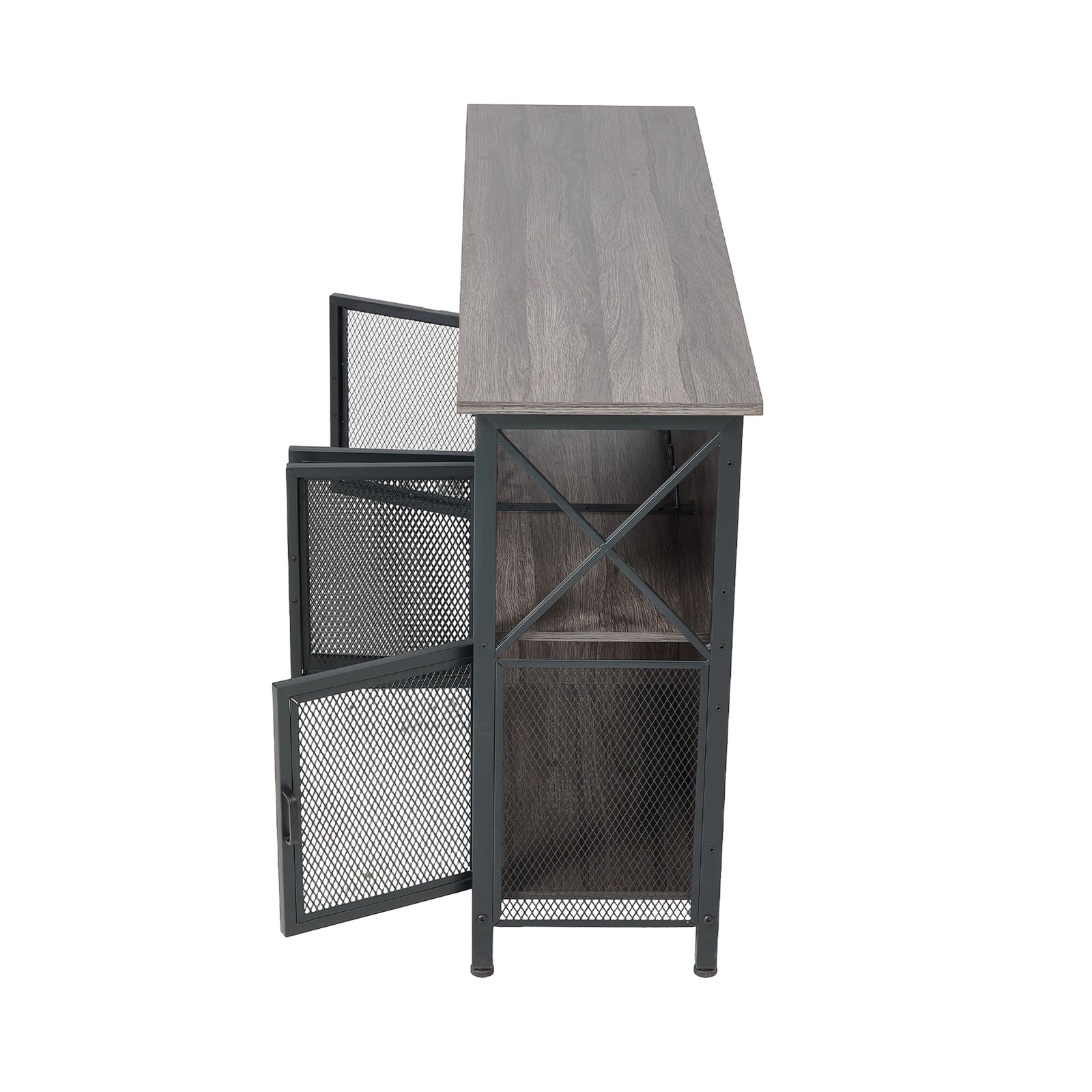 Industrial Wine Bar Cabinet With Metal Frame | Black & Grey