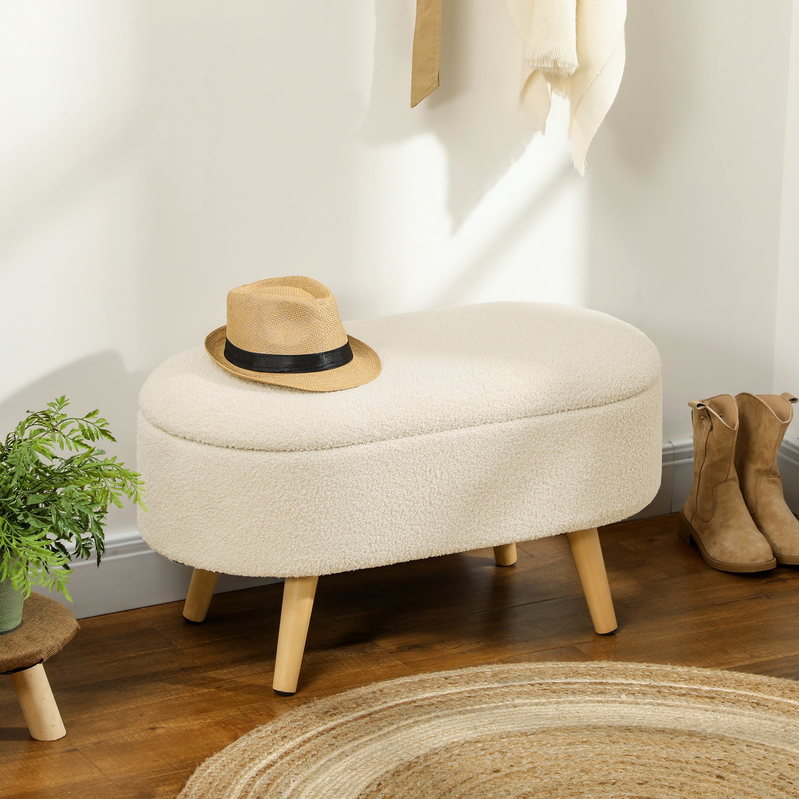 Ottoman Storage Bench For Hallway, Living Room | One Size | White
