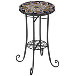 35.5cm Round Mosaic Garden Side Table Plant Stand W/ Shelf | Orange