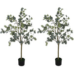 HOMCOM 2 Pack Artificial Plants, Faux Silk Eucalyptus Trees