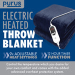 Deluxe Electric Throw Heated Double Over Blanket Soft Fleece 9 Heat & 12 Timer Settings | L | Navy Blue