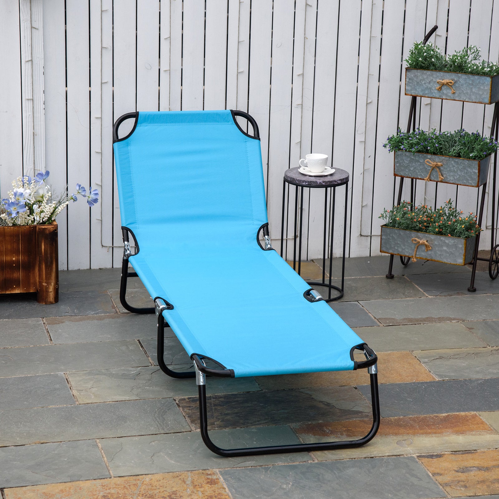 Portable Folding Lounger W/ Adjustable Back | Set-of-1 | Sky Blue
