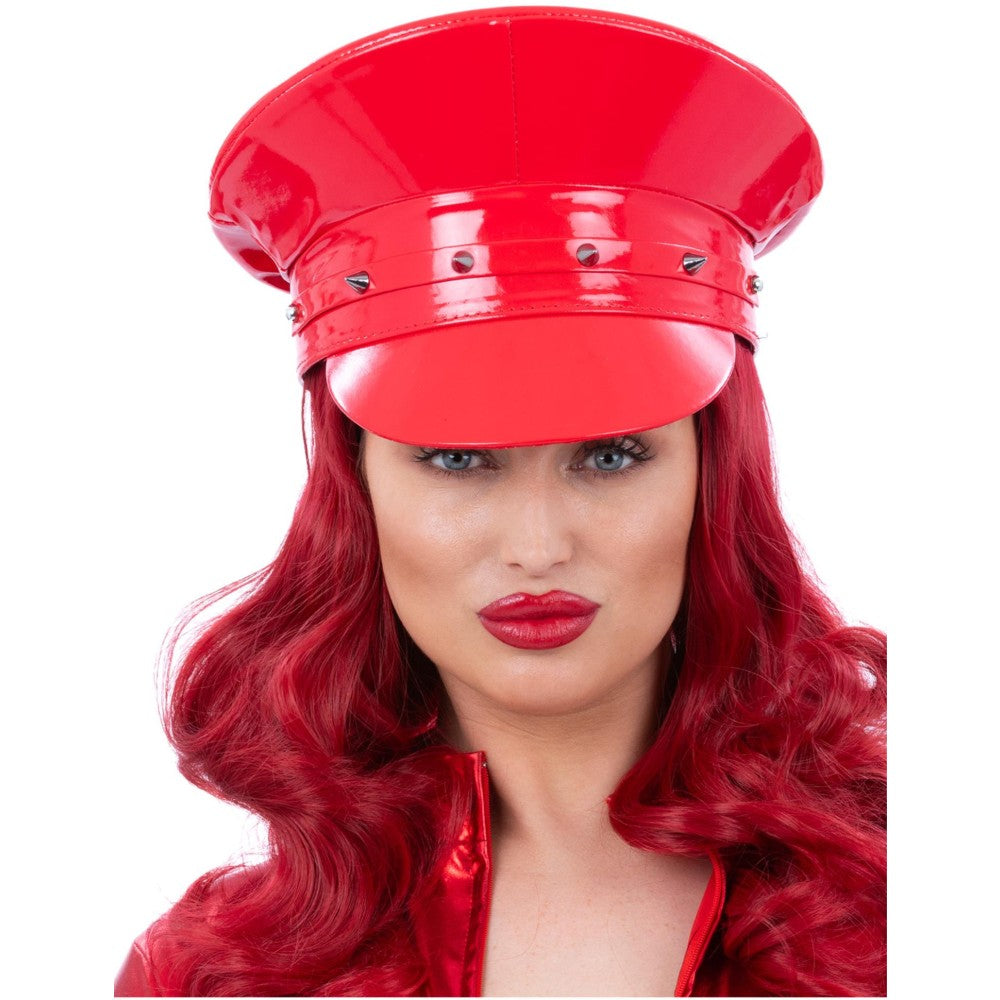 Deluxe Red Wetlook Studded Captains Hat