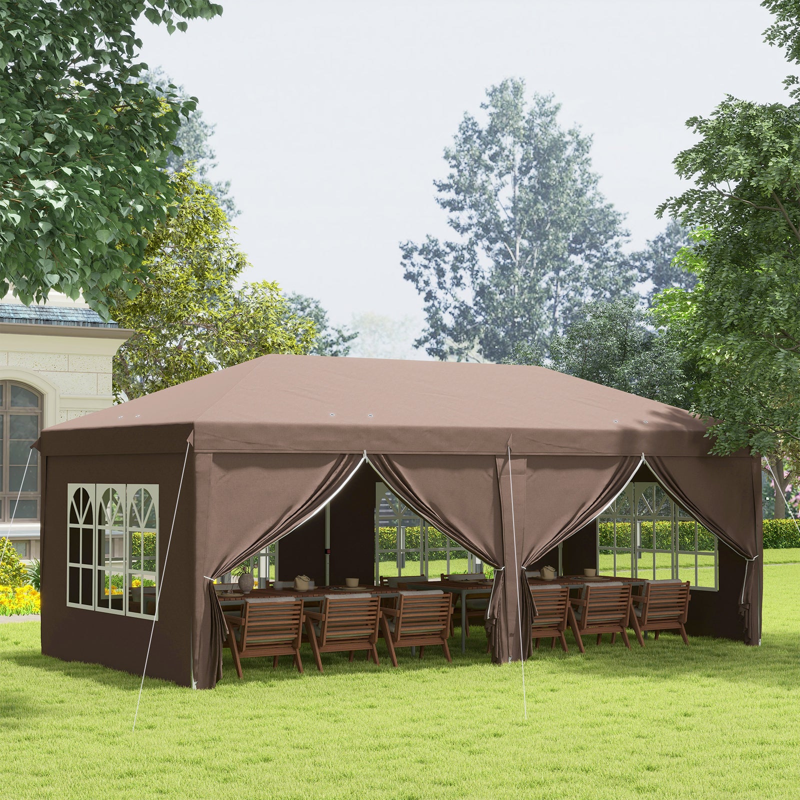 3 X 6 M Pop Up Gazebo With Sides And Windows | Brown