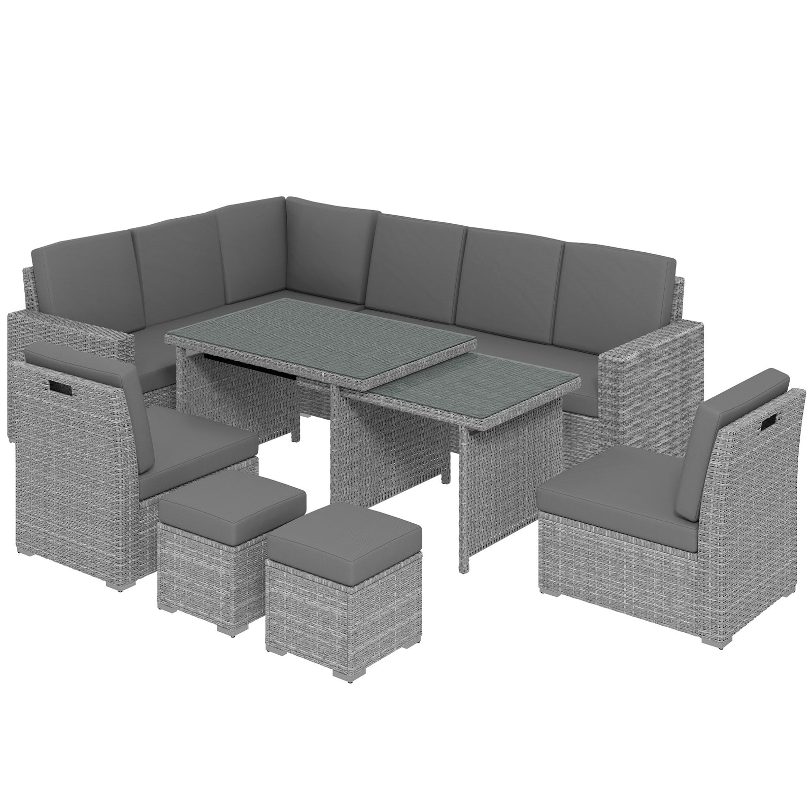 7 Piece Rattan Furniture Set W/ Cushioned Seat, Footstool