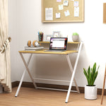 Folding Desk With 2-tier Shelf Home Office Maple Wood-effect