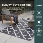Luxury Outdoor Rug Waterproof Reversible For Garden Patio 100% Recycled, Black Nola Geometric | 120cm x 180cm | Black