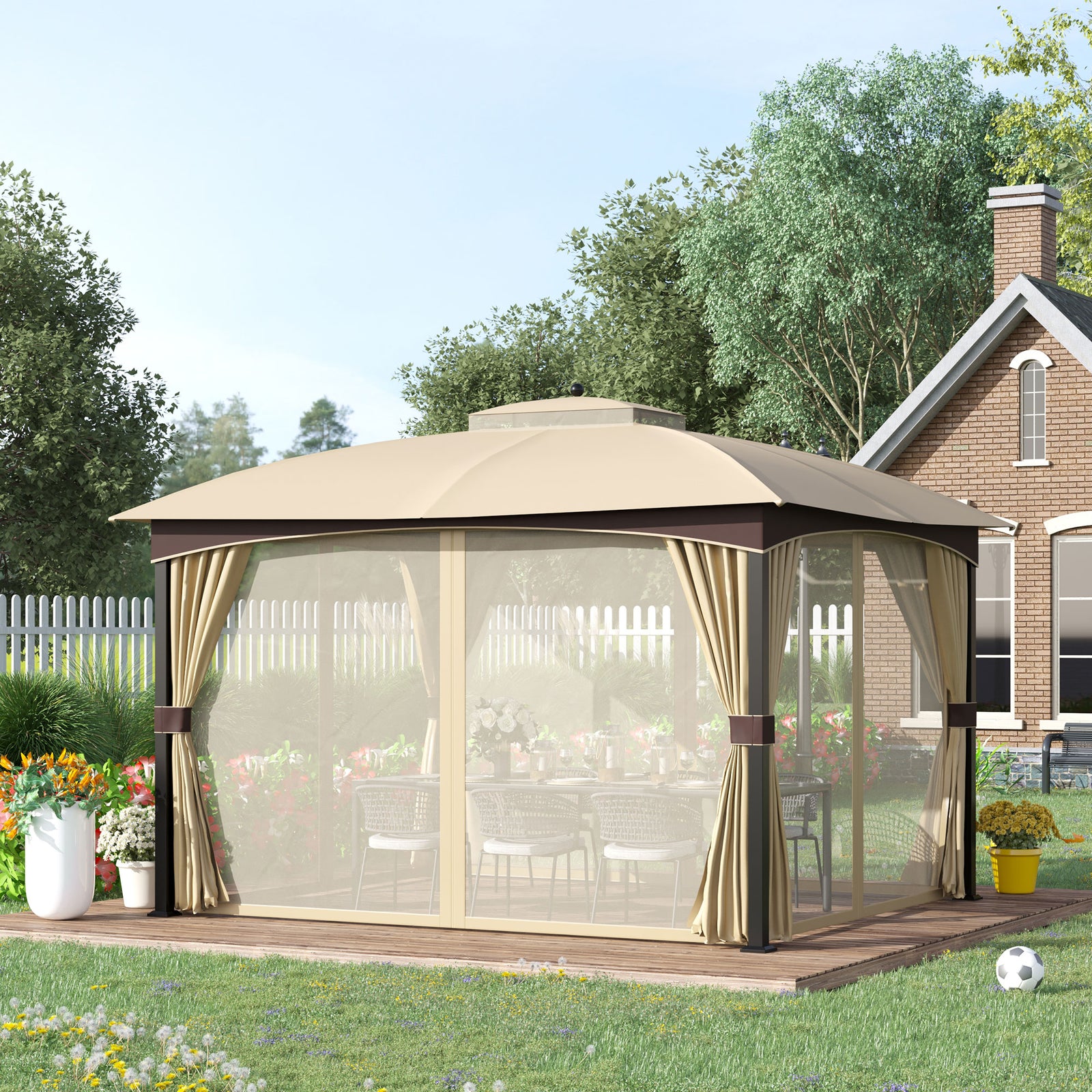 4 X 3metre Patio Gazebo Garden Canopy Shelter W/ 2 Tier Roof