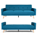 Click-clack Sofa Bed With Ribbed Tufting - 3 Seater | Blue