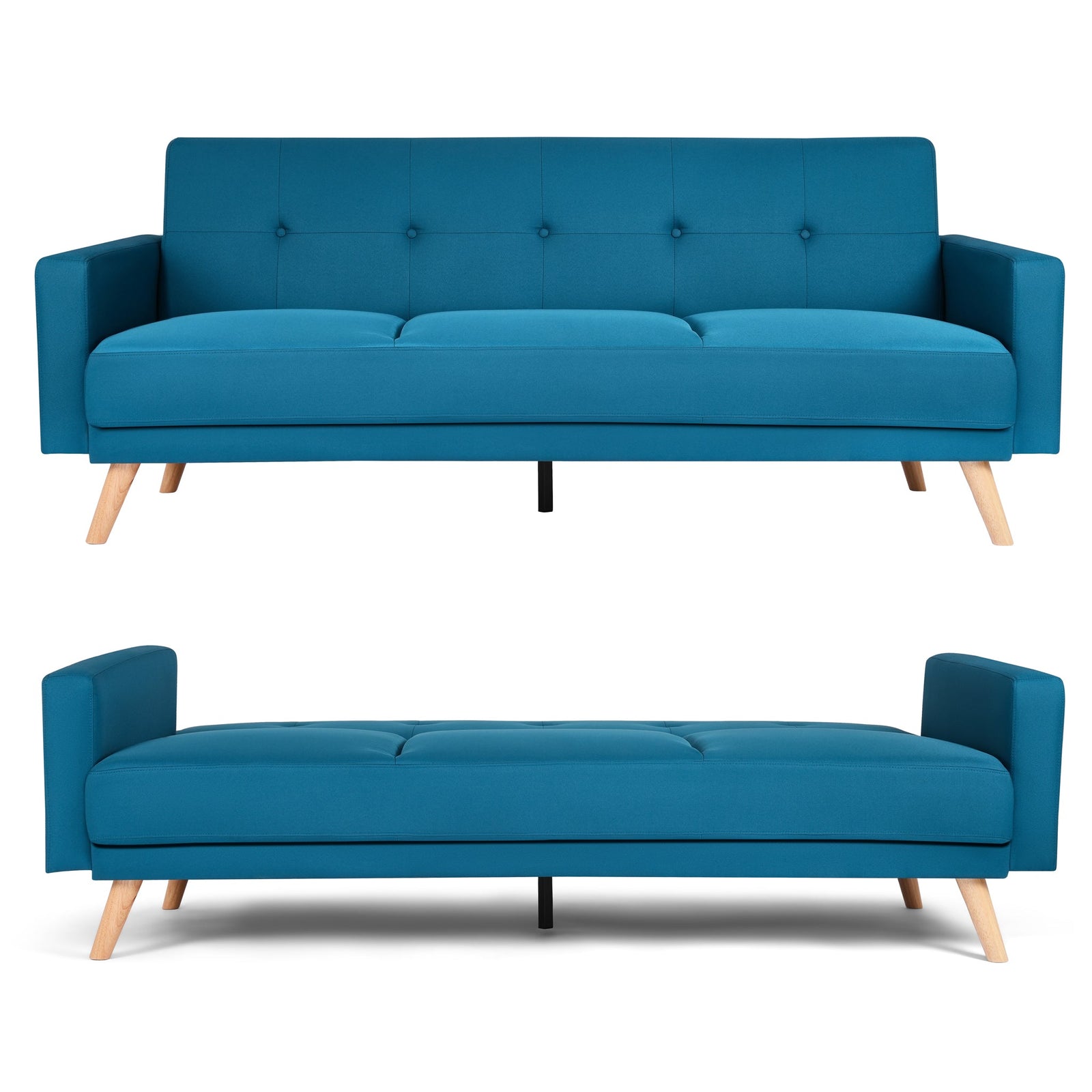 Click-clack Sofa Bed With Ribbed Tufting - 3 Seater | Blue