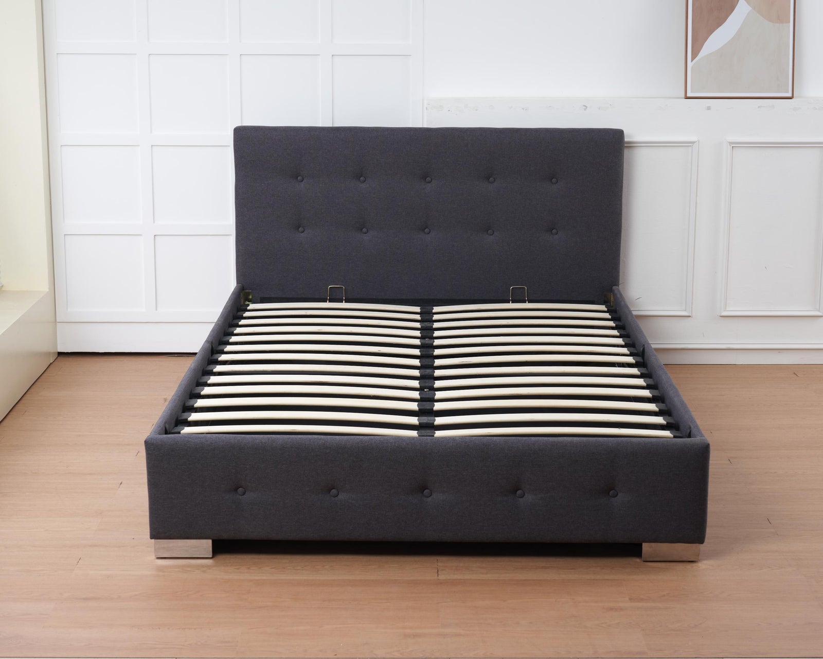 The Oslo Charcoal Linen Tufted Ottoman Bed Frame | Double | Charcoal